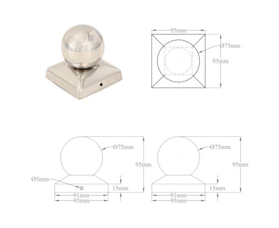 Capace stâlpi tip glob, 6 buc., 91 x 91 mm, oțel inoxidabil, 9 image