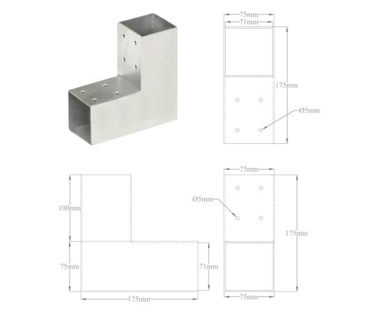 Conector de grindă, formă l, 71 x 71 mm, metal galvanizat, 7 image