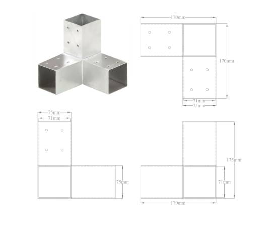 Conectori de grindă, formă y, 4 buc, 71x71 mm, metal galvanizat, 7 image