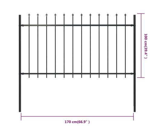 Gard de grădină cu vârf ascuțit, negru, 1,7 m, oțel, 5 image