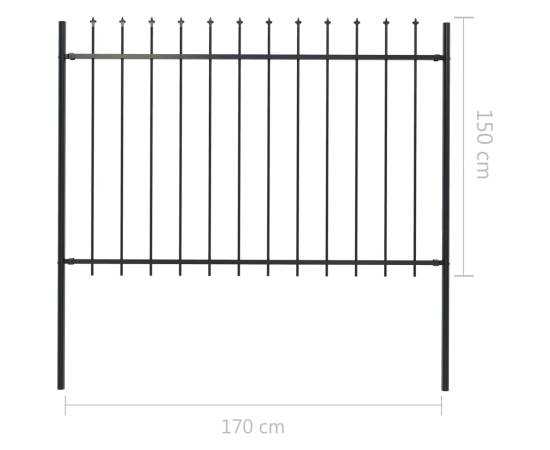 Gard de grădină cu vârf ascuțit, negru, 1,7 m, oțel, 5 image