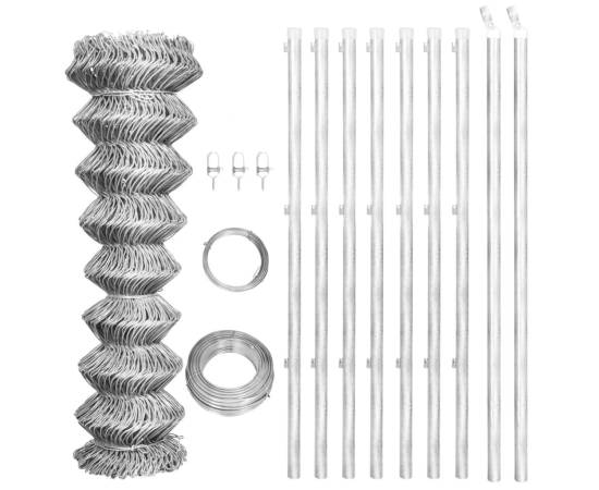 Gard din plasă cu stâlpi, argintiu, 15x1,25 m, oțel galvanizat