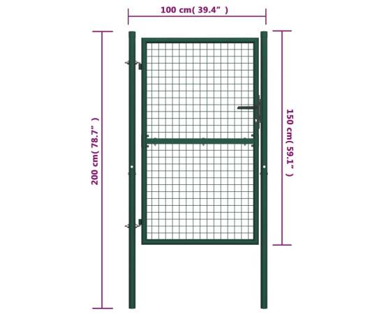 Poartă de gard, verde, 100 x 150 cm, oțel, 5 image