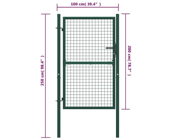Poartă de gard, verde, 100 x 200 cm, oțel, 5 image