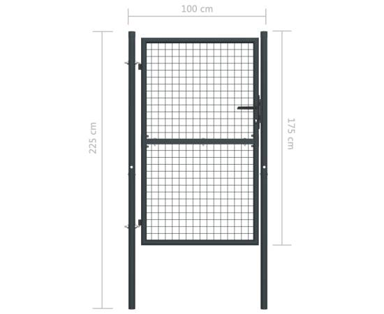 Poartă de gard din plasă, gri, 100 x 225 cm, oțel galvanizat, 5 image