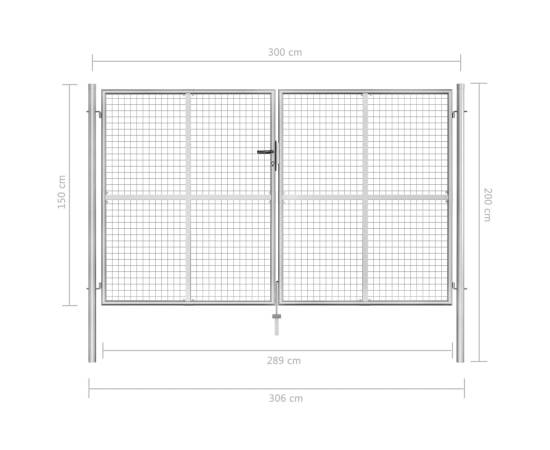 Poartă de grădină, argintiu, 306 x 200 cm, oțel galvanizat, 5 image