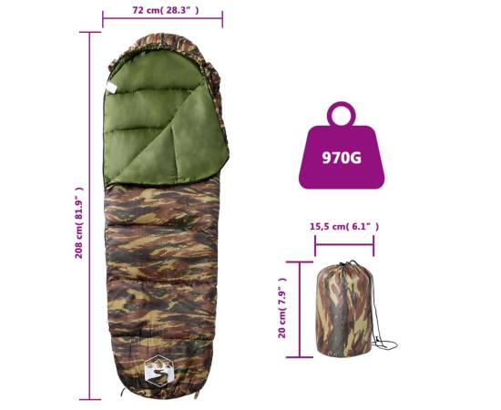 Sac de dormit tip mumie pentru adulți de camping, 3 anotimpuri, 5 image