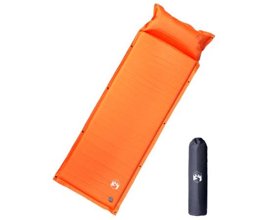 Saltea camping auto-gonflabilă cu pernă, 1 persoană, portocaliu