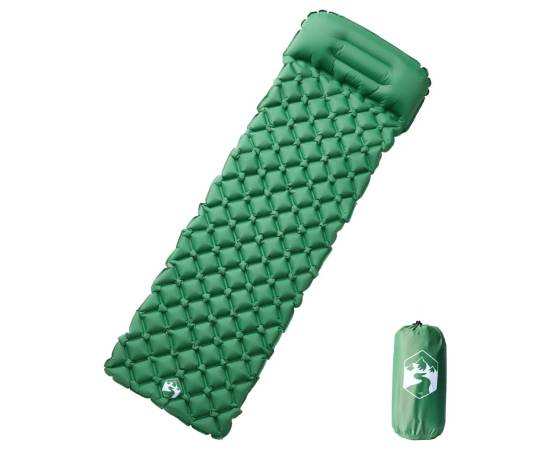 Saltea de camping gonflabilă, cu pernă, 1 persoană, verde