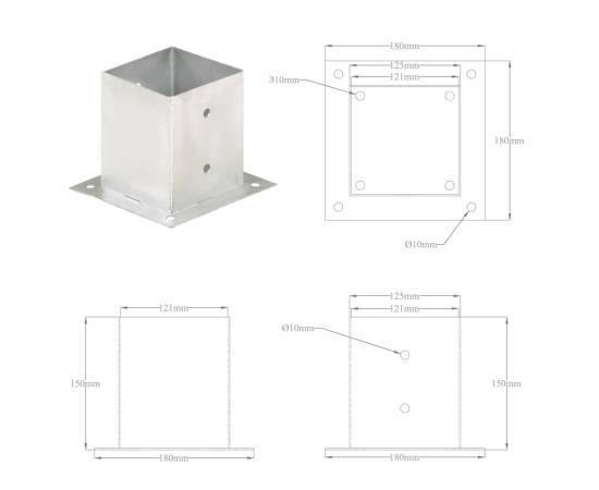 Suporți stâlp, 4 buc., metal galvanizat, 121 mm, 9 image