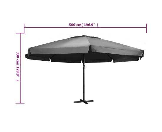 Umbrelă de soare cu stâlp aluminiu, antracit, 600 cm, 6 image