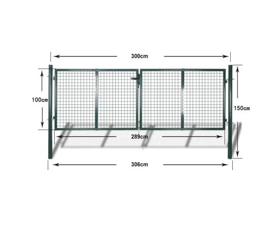 Poartă de gard din oțel, verde, 306 x 150 cm, 9 image