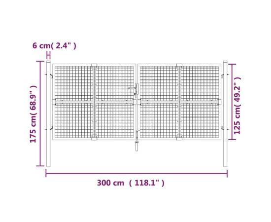 Poartă de grădină din plasă argintie 300x175 cm oțel galvanizat, 7 image