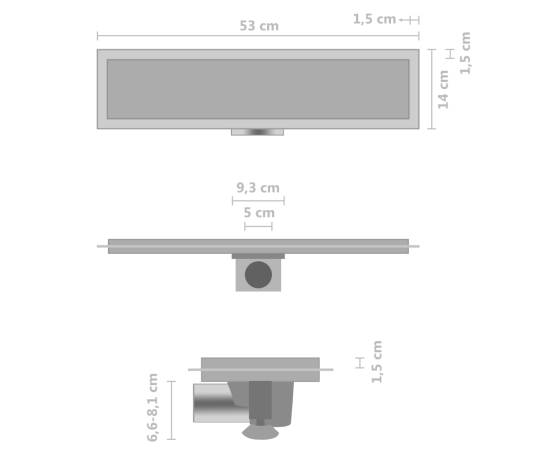 Rigolă de duș cu capac 2-în-1, 53 x 14 cm, oțel inoxidabil, 9 image