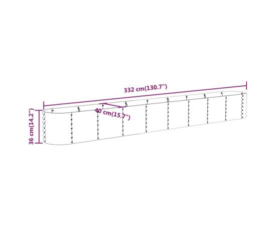 Strat înălțat grădină gri 332x40x36cm oțel vopsit electrostatic, 6 image