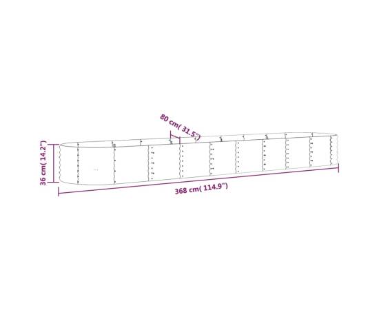 Strat înălțat grădină gri 368x80x36cm oțel vopsit electrostatic, 6 image