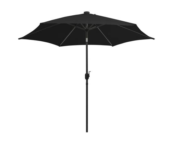 Umbrelă de soare, led-uri și stâlp aluminiu, negru, 300 cm, 3 image