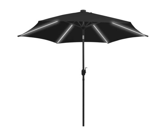 Umbrelă de soare, led-uri și stâlp aluminiu, negru, 300 cm, 2 image