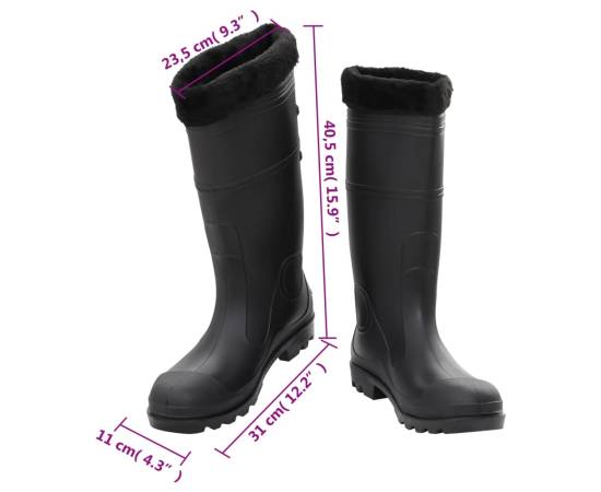 Cizme de ploaie cu șosete detașabile, negru, mărime 45, pvc, 9 image