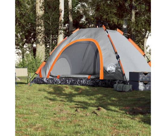 Cort camping, 5 persoane, gri/oranj, setare rapidă, 3 image