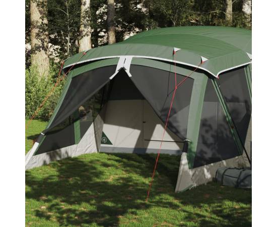 Cort de camping cu verandă 4 persoane, verde, impermeabil