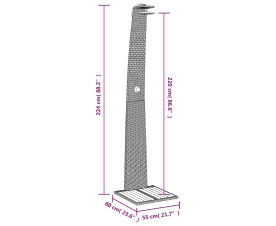 Duș de exterior, bej, 55x60x224 cm, poliratan și lemn acacia, 11 image