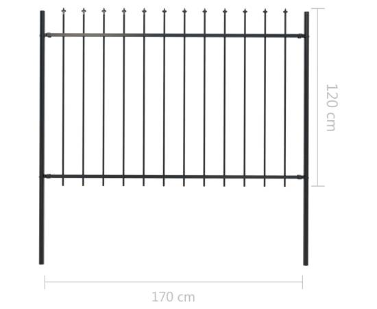 Gard de grădină cu vârf ascuțit, negru, 1,7 m, oțel, 5 image