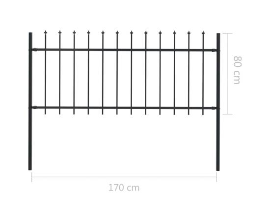 Gard de grădină cu vârf ascuțit, negru, 1,7 m, oțel, 5 image