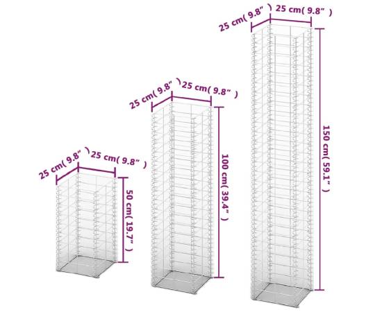 Set gabioane, 3 buc, sârmă galvanizată, 4 image