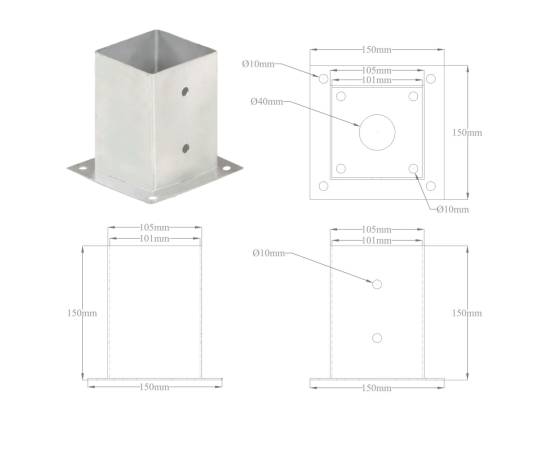 Suporturi stâlp, 4 buc., 101 mm, metal galvanizat, 9 image