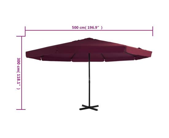 Umbrelă de soare de exterior stâlp aluminiu roșu bordo 500 cm, 7 image