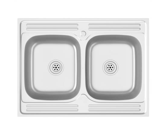 Chiuvetă bucătărie cu 2 cuve, argintiu, 800x600x155 mm, oțel, 2 image