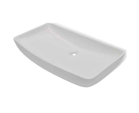 Chiuvetă de baie cu robinet mixer, ceramică, dreptunghiular alb, 4 image