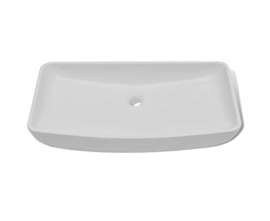 Chiuvetă de baie cu robinet mixer, ceramică, dreptunghiular alb, 3 image