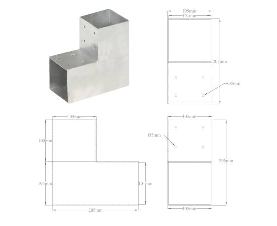 Conectori grindă, formă l, 4 buc, 101x101 mm, metal galvanizat, 8 image