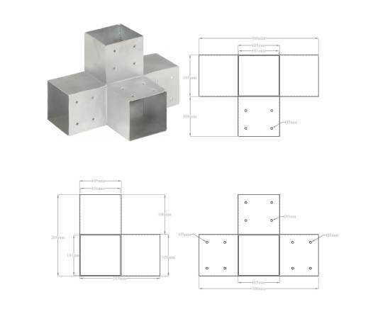 Conectori grindă, formă x, 4 buc, 101x101 mm, metal galvanizat, 8 image