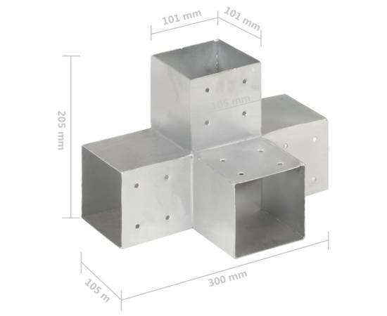 Conectori grindă, formă x, 4 buc, 101x101 mm, metal galvanizat, 7 image
