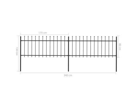 Gard de grădină cu vârf suliță, negru, 3,4 m, oțel, 5 image