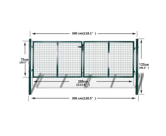 Gard de grădină tip plasă, poartă gard grilaj, 289x75 cm/306x125 cm, 9 image
