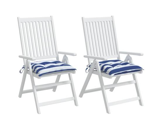 Perne de scaun, 2 buc., albastru&alb, 40x40x7 cm, textil, dungi, 3 image