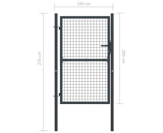 Poartă de grădină din plasă, gri, 100x250 cm, oțel galvanizat, 5 image