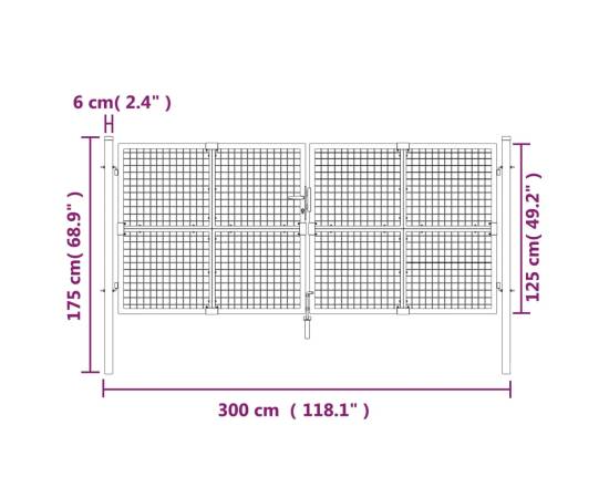 Poartă de grădină din plasă antracit 300x175 cm oțel galvanizat, 7 image