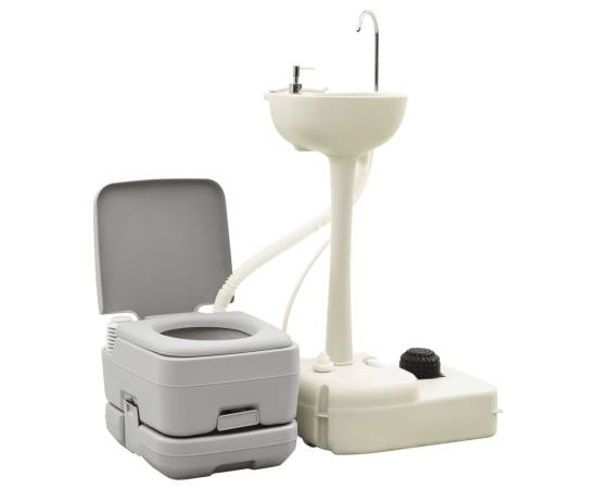 Set portabil cu toaletă, lavoar și rezervor apă pentru camping, 2 image