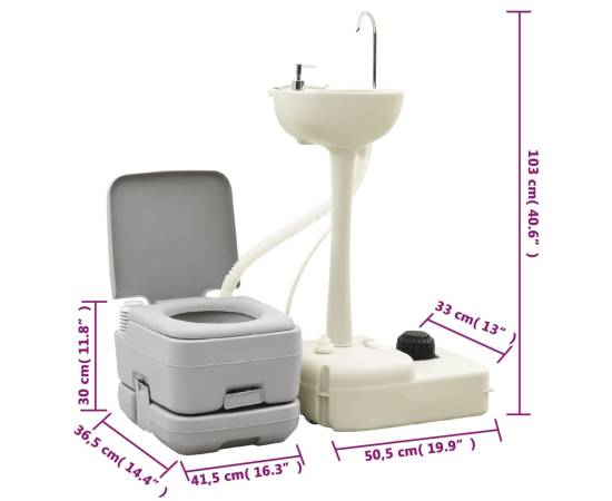 Set portabil cu toaletă, lavoar și rezervor apă pentru camping, 7 image