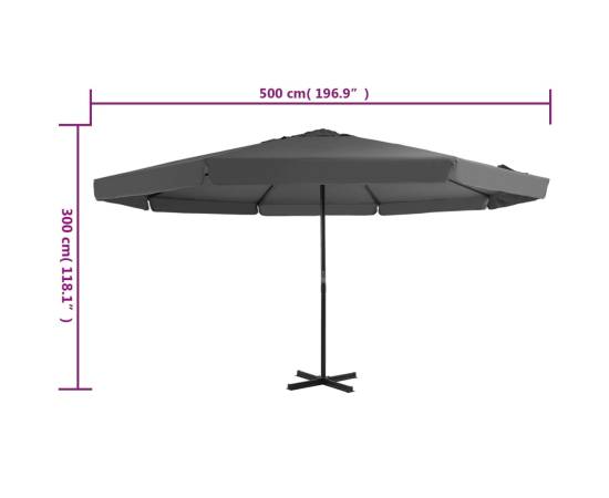 Umbrelă de soare cu stâlp aluminiu, antracit, 500 cm, 7 image