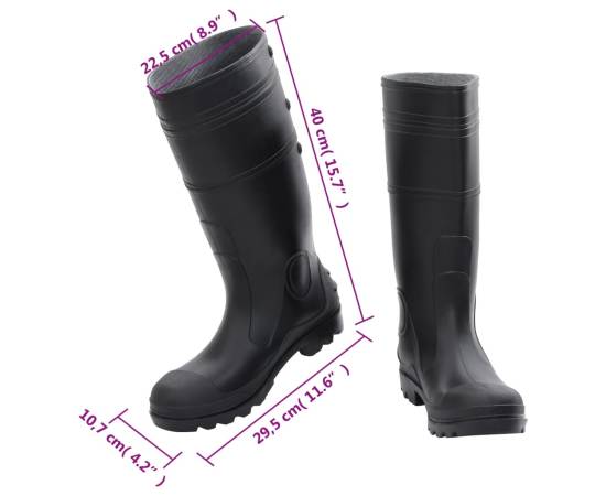 Cizme de ploaie, negru, pvc, mărime 43, 9 image