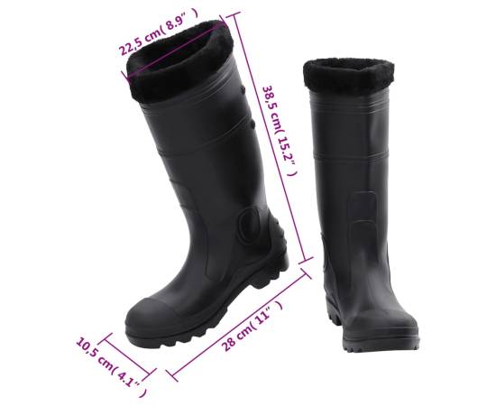 Cizme de ploaie cu șosete detașabile, negru, mărime 41, pvc, 9 image