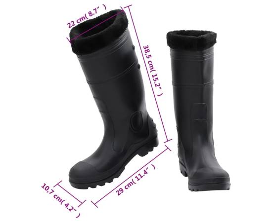 Cizme de ploaie cu șosete detașabile, negru, mărime 42, pvc, 9 image