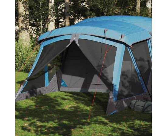 Cort de camping cu verandă 4 persoane, albastru, impermeabil