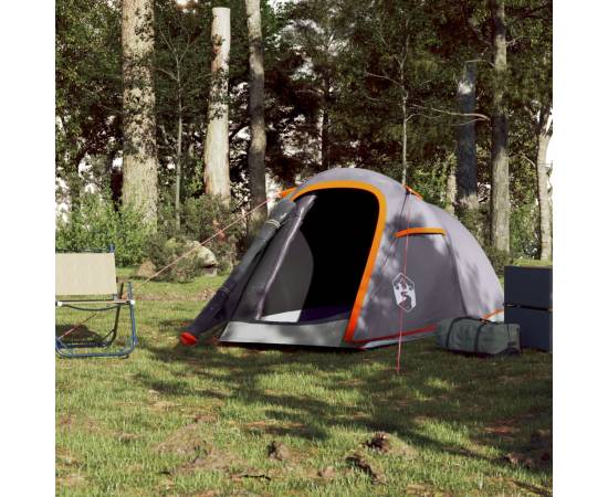 Cort de camping tunel 2 persoane, gri/portocaliu, impermeabil, 3 image